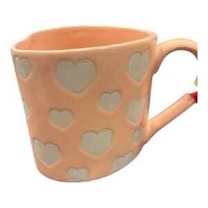 Peach Ceramic Mug with White Heart Accents